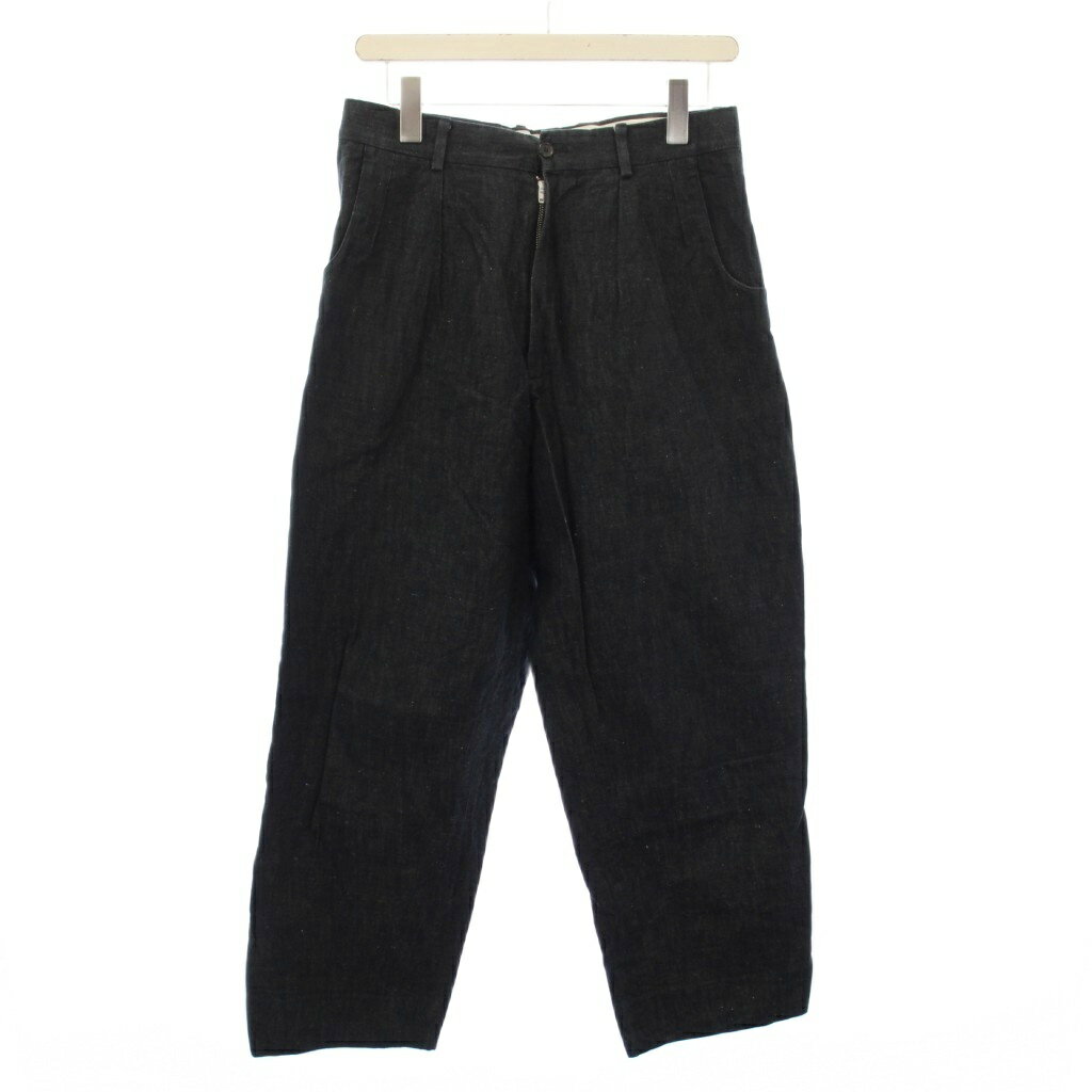 【中古】ニート NEAT CARUSO タックイタリーデニムパンツ ジーンズ ジップフライ ワンカラー 麻 リネン混 44 紺 ネイビー /BB メンズ 【ベクトル 古着】 260209