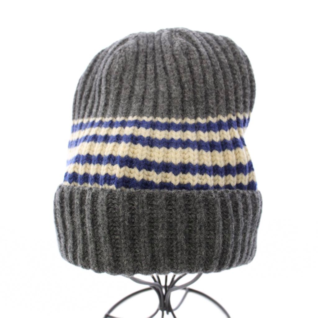 【中古】未使用品 フォーティーファイブアールピーエム 45R 45rpm 畦編み縮絨ウールのスノーキャップ ニット帽 帽子 ウール リブ ボーダー柄 グレー タグ付き 81090433 /BB レディース 【ベクトル 古着】 260210