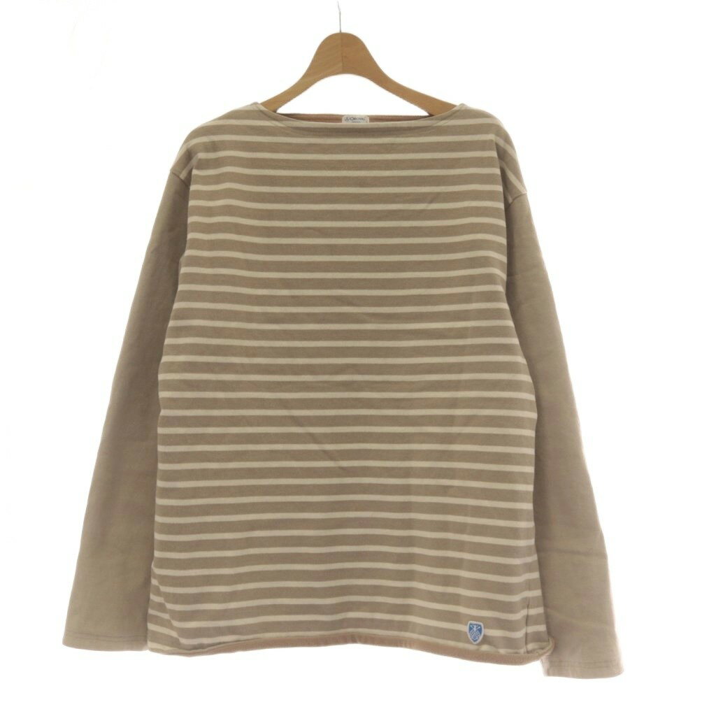 【中古】オーチバル ORCIVAL オーシバル ×BEAMS EXCLUSIVE カットソー 5 裏起毛 茶 ブラウン ボーダー柄 長袖 ボートネック /AU メンズ 【ベクトル 古着】 260218