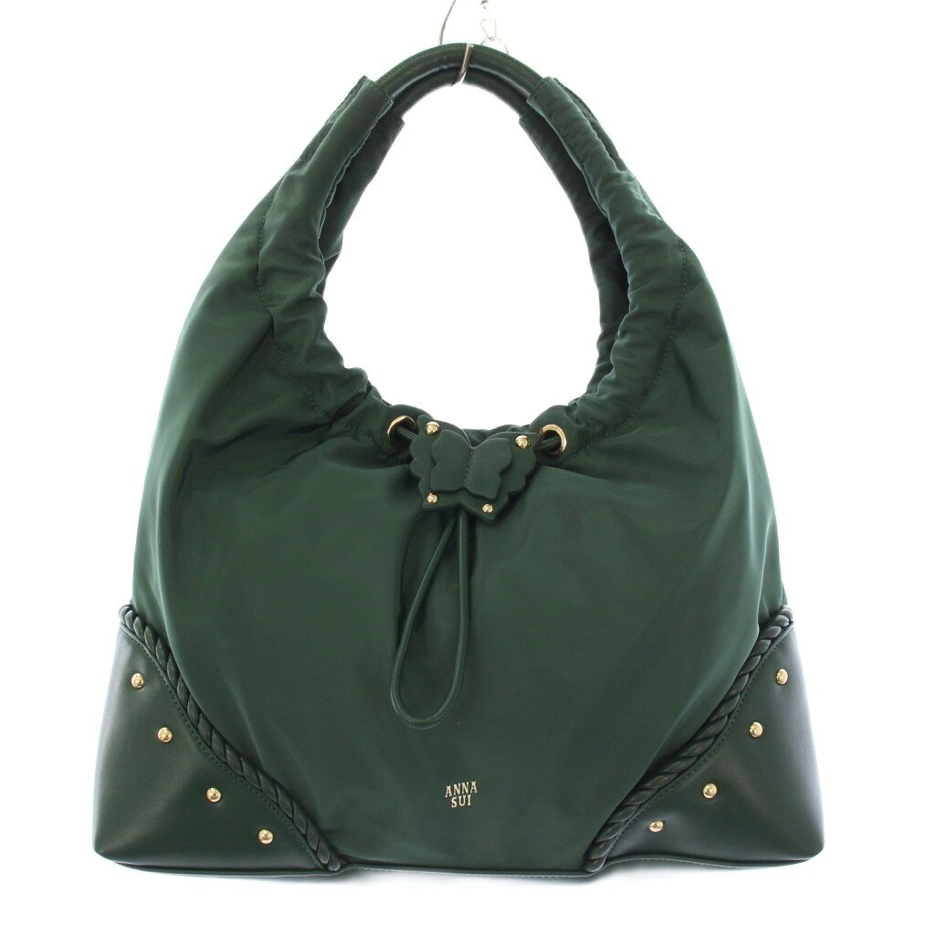 【中古】アナスイ ANNA SUI バタフライツイスト ハンドバッグ ワンカラー ロゴ レザー 切替 緑 グリーン /BB レディース 【ベクトル 古着】 260218