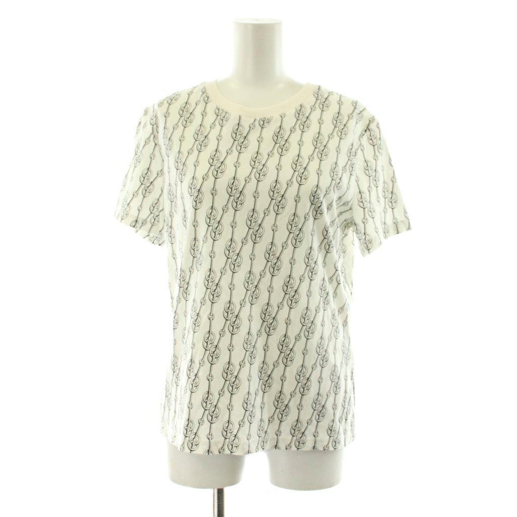 【中古】エルメス HERMES クリケティス Tシャツ カットソー 半袖 クルーネック 総柄 42 白 ホワイト 黒 ブラック 2E4600DG /KU レディース 【ベクトル 古着】 260220