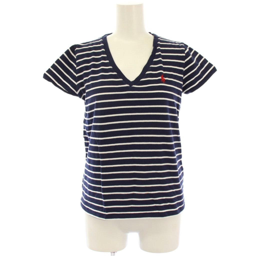 【中古】ポロ ラルフローレン POLO RALPH LAUREN Tシャツ カットソー XS 紺 ネイビー ボーダー Vネック 半袖 スモールポニー /HN レディース 【ベクトル 古着】 260218