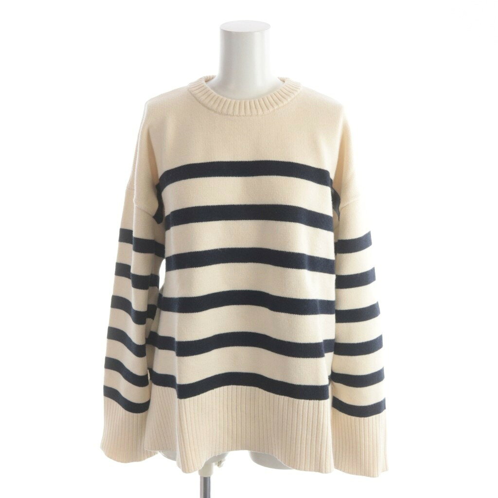 【中古】ザラ ZARA ニット セーター M アイボリー 紺 ネイビー ボーダー柄 クルーネック 長袖 /AP レディース 【ベクトル 古着】 260220