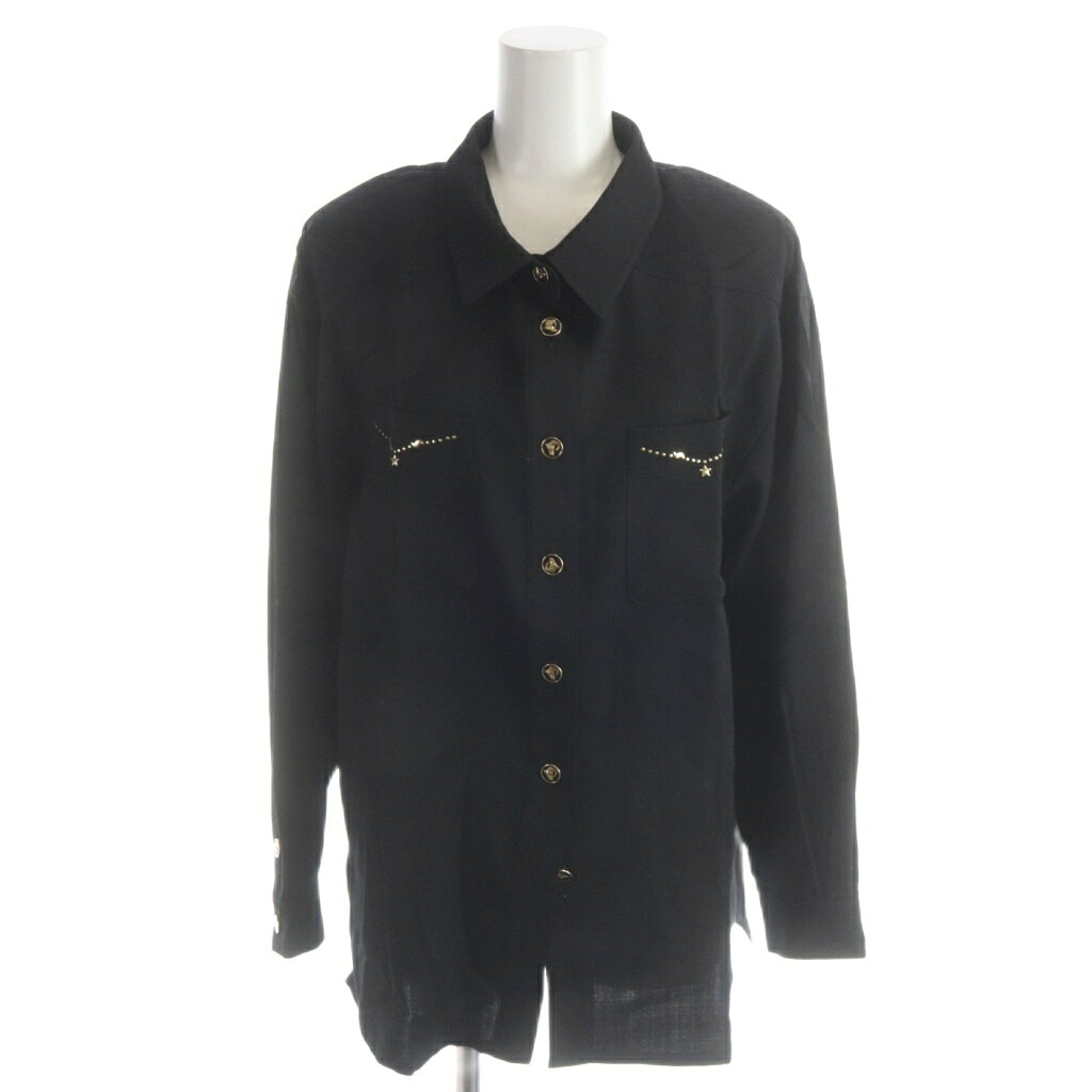 Rakuten - 【中古】レリアン Leilian シャツ ブラウス ウール 13+ 黒 ブラック 長袖 レギュラーカラー 装飾付き /AP レディース 【ベクトル 古着】 260220