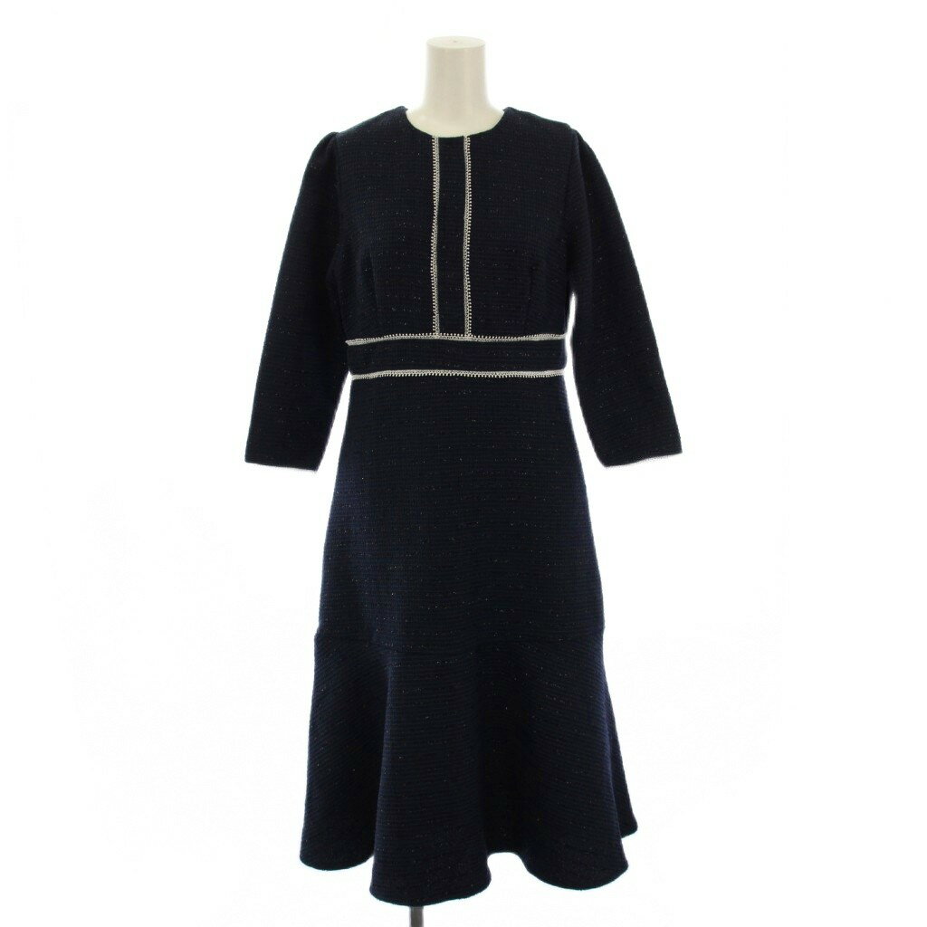 乐天商城 - 【中古】未使用品 トッコ TOCCO ツイード ワンピース ミモレ丈 七分袖 M 紺 186-189087 /BM レディース 【ベクトル 古着】 260224