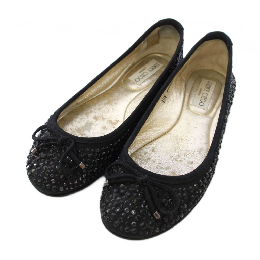 蝴蝶结图案 - 【中古】ジミーチュウ JIMMY CHOO バレエシューズ フラットシューズ リボン ストーン 35.5 ブラック /TK レディース 【ベクトル 古着】 260302