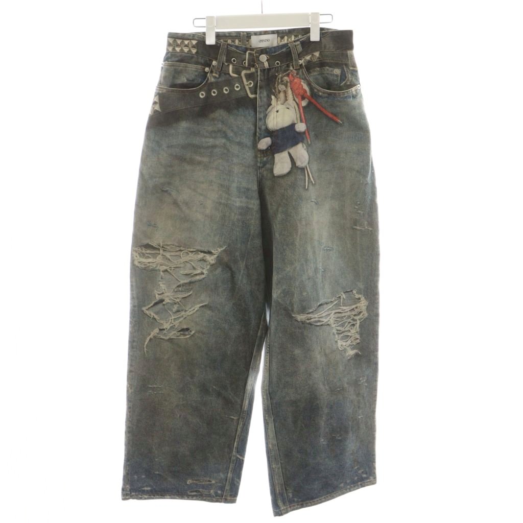 下裝 - 【中古】オープニング OPENING 総柄転写バギーシルエットデニムパンツ ジーンズ ジーパン Gパン ジッパーフライ L 青 ブルー opa250758 /AN26 メンズ 【ベクトル 古着】 260225