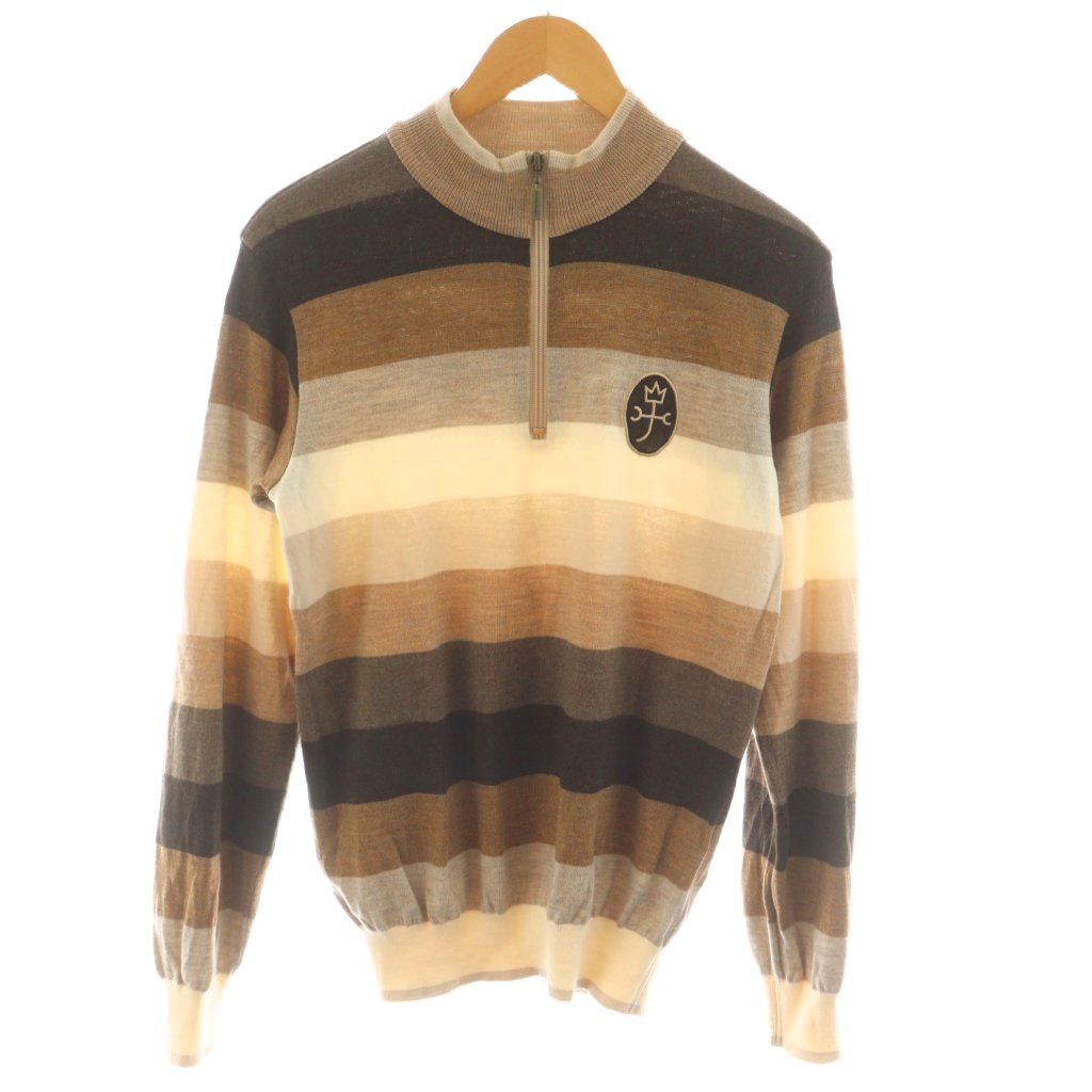 【中古】カステルバジャック CASTELBAJAC ニット セーター ボーダー ハーフジップ ウール 46 ベージュ 茶 ブラウン /AN63 メンズ 【ベクトル 古着】 260225