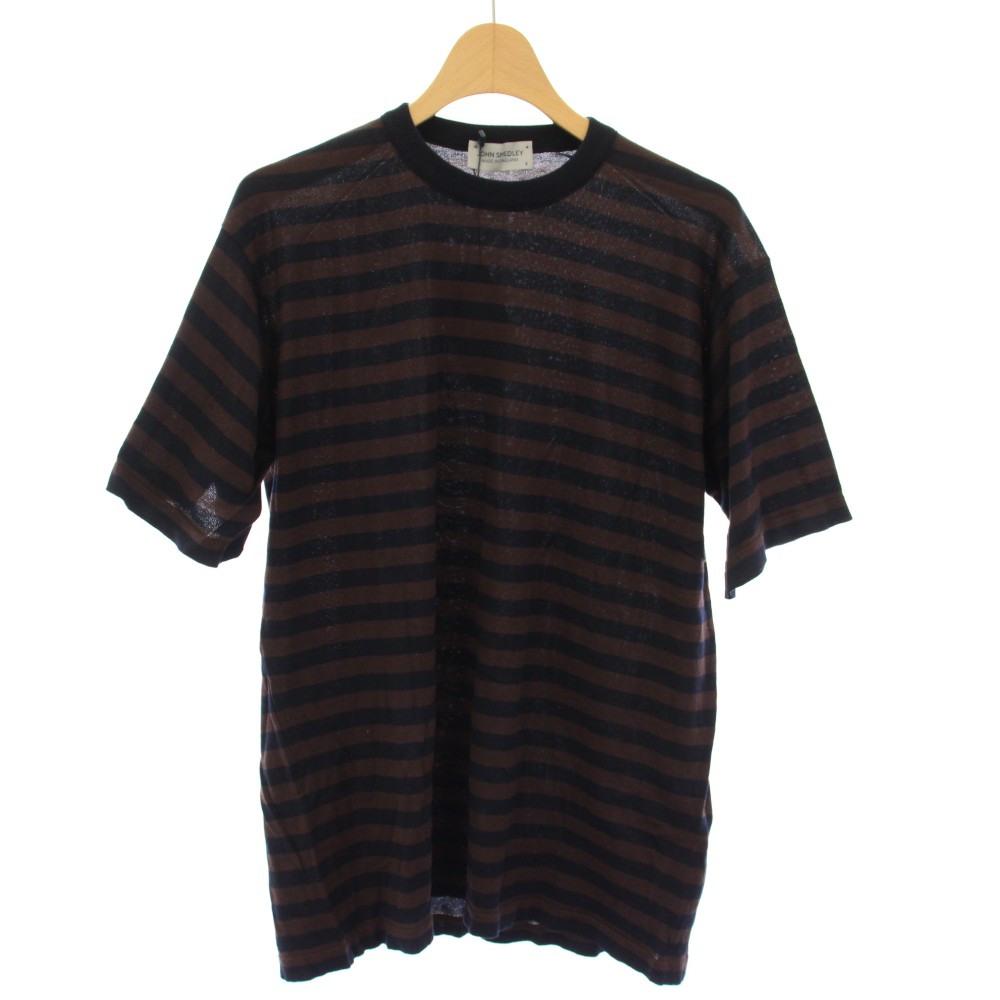 【中古】ジョンスメドレー JOHN SMEDLEY ニット セーター カットソー 半袖 ボーダー柄 S 茶 紺 S4470 /TK メンズ 【ベクトル 古着】 ...
