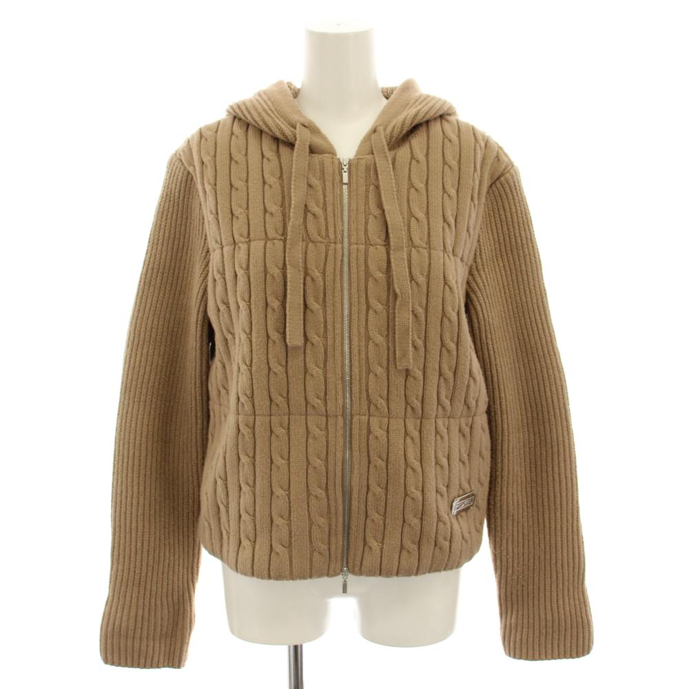 Parka - 【中古】フォクシーニューヨーク FOXEY NEW YORK コレクションメゾン collection Maison ジップアップニットパーカー 中綿ジャケット アウター フード ケーブル編み ロゴプレート 38 茶 ブラウン 43967 /YT レディース 【ベクトル 古着】 260302