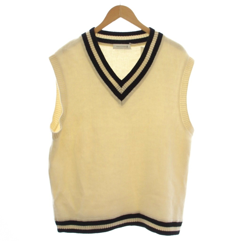 乐天商城 - 【中古】マッキントッシュ MACKINTOSH GTS CRCKT VEST カシミヤ混 ベスト ニット L アイボリー 黒 GCS-1005 /☆G メンズ 【ベクトル 古着】 260305