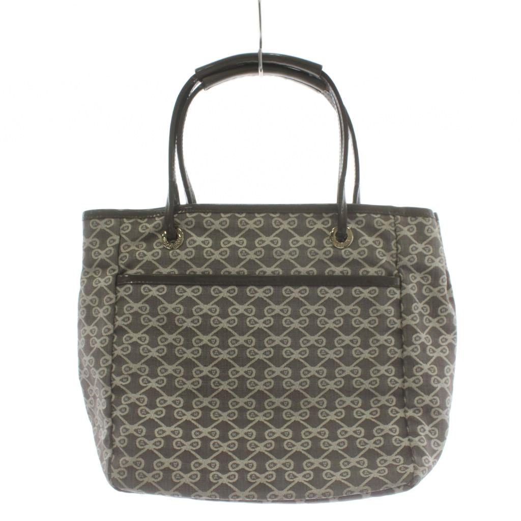 Other - 【中古】アニヤハインドマーチ ANYA HINDMARCH ハンドバッグ 総柄 リボン柄 キャンバス グレー 白 ホワイト /AN4 レディース 【ベクトル 古着】 260309