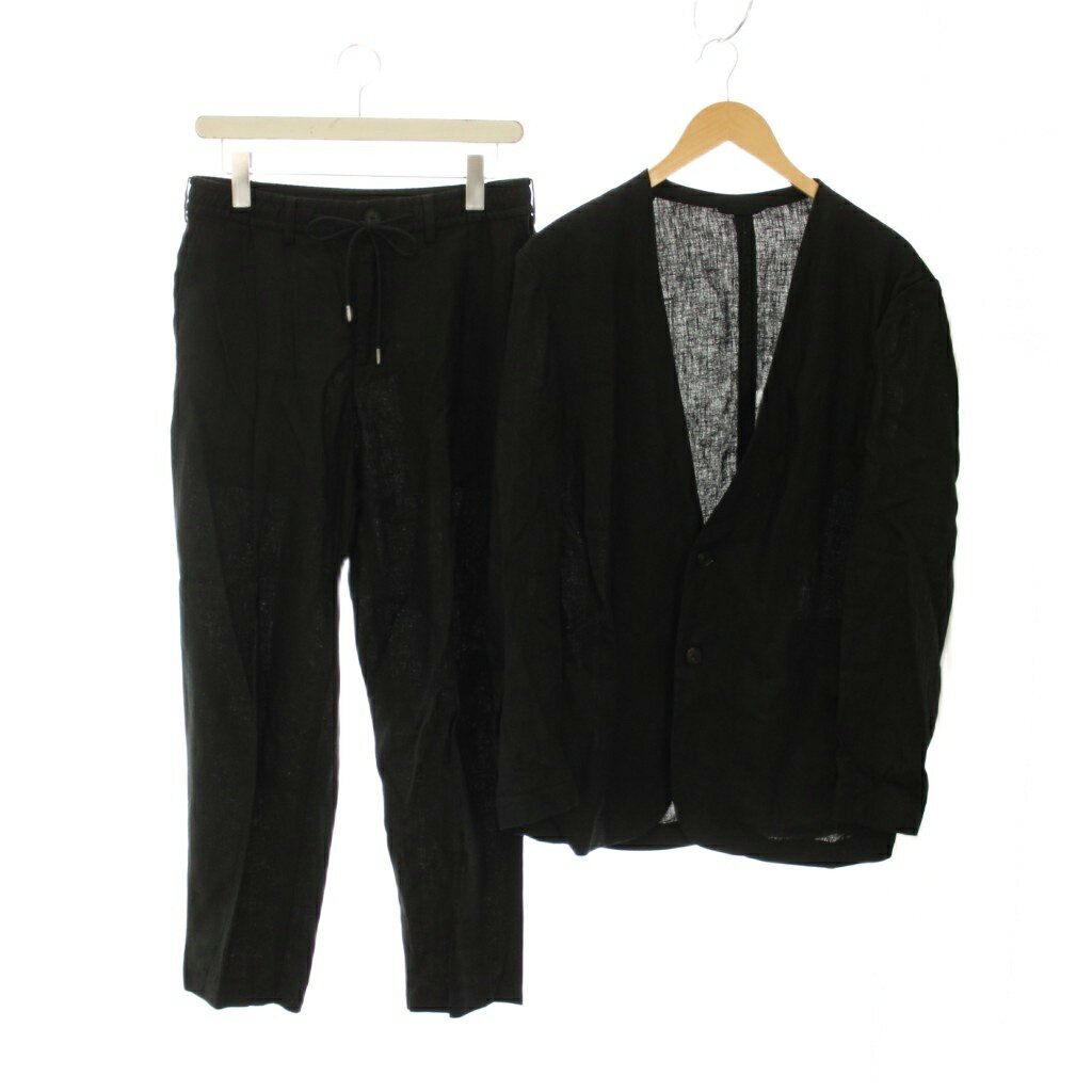 中古 ジョセフ JOSEPH 23AW シングルスーツ 上下 ノーカラージャケット パンツ リネン 麻 48 黒 ブラック JKJHSA0602 /YM メンズ ベクトル 古着 260306