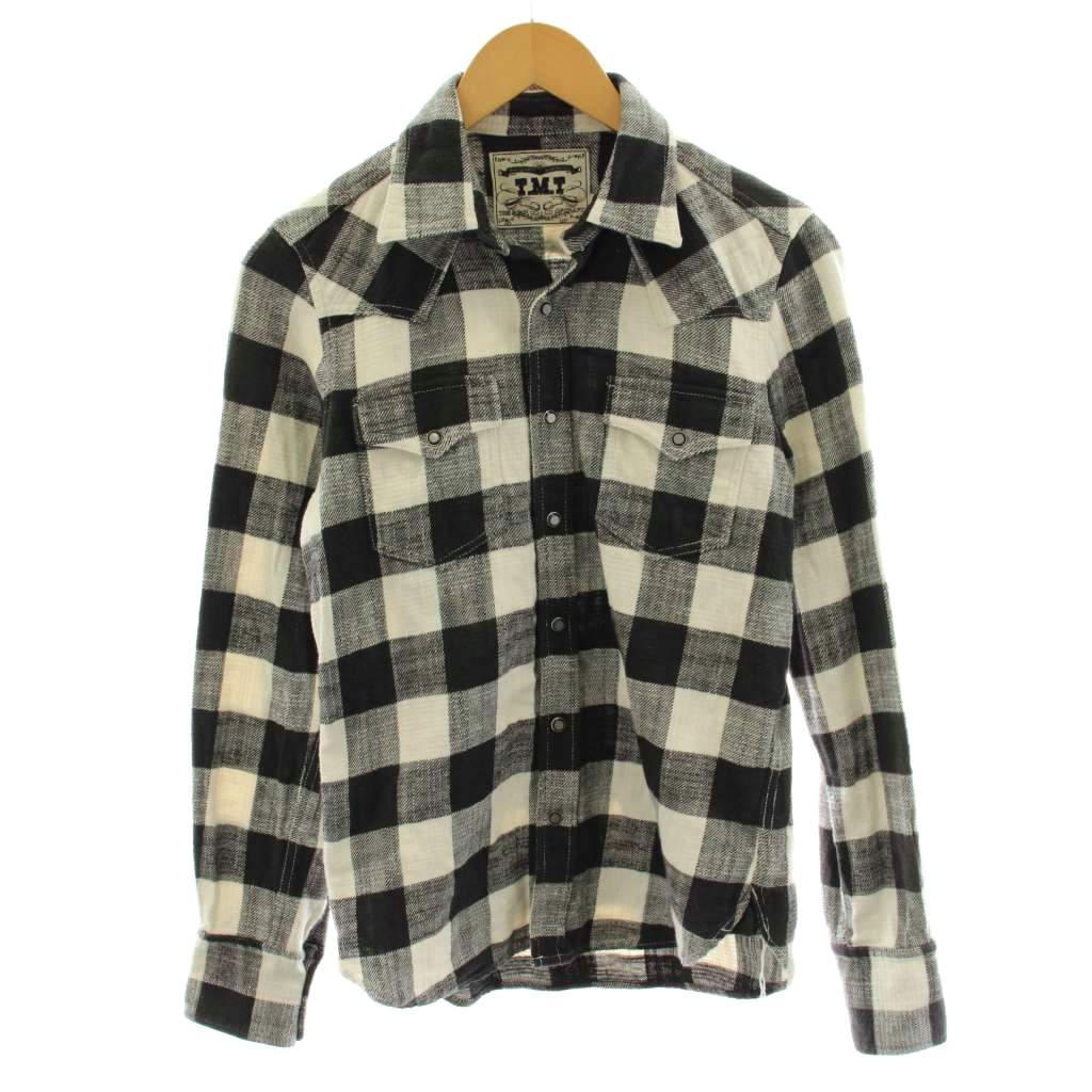 樂天商城 - 【中古】ティーエムティー TMT BUFFALO SLUB CHECK SHIRTS シャツ 長袖 チェック柄 S 黒 ブラック 白 ホワイト TSH-F1704 /AN58 メンズ 【ベクトル 古着】 260312