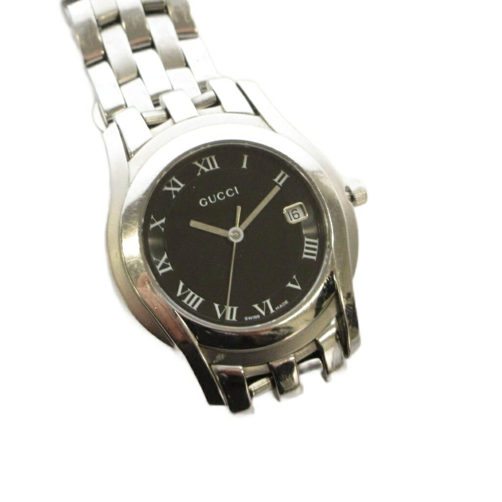 【中古】グッチ GUCCI 腕時計 アナログ 3針 クォーツ ラウンドフェイス シルバー色 黒 ブラック 5500M /AN55 ●D ■OH メンズ 【ベクトル 古着】 260423