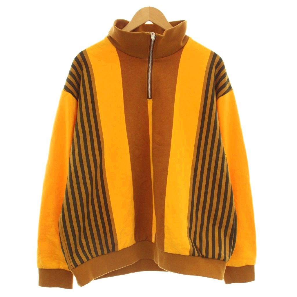Collaboration - 【中古】サノバチーズ SON OF THE CHEESE ハーフジップ スウェット トレーナー ストライプ L 黄色 イエロー SC2320-SW05 /☆G メンズ 【ベクトル 古着】 260311