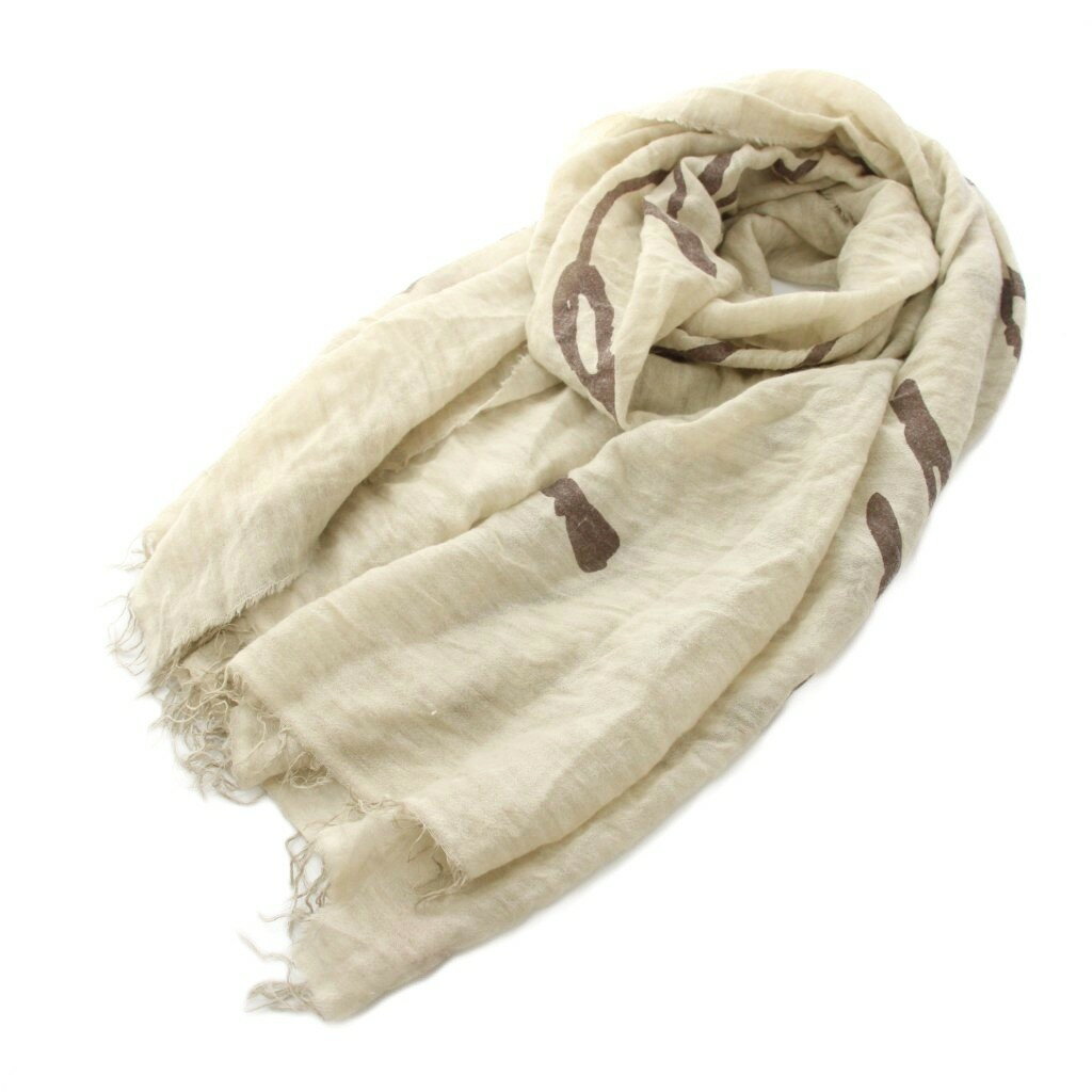 【中古】マドモアゼルノンノン mademoiselle NON NON フランチェスカバッシ Francesca Bassi ストール 大判ストール マフラー フリンジ ロゴプリント アルパカ混 ベージュ 茶 ブラウン D0316EMF534 /YT レディース 【ベクトル 古着】 260312