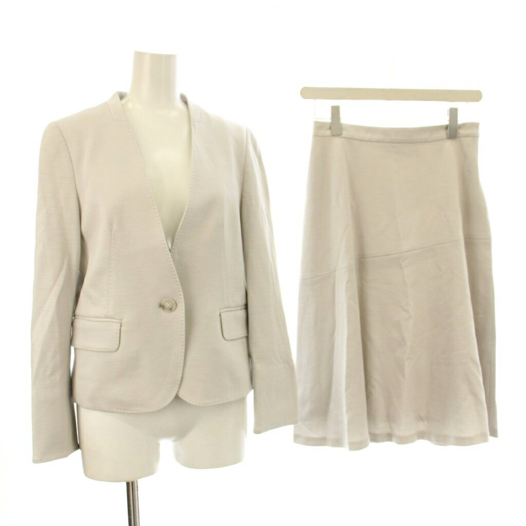 【中古】未使用品 ロペ ROPE セットアップ スーツ ジャケット 麻 リネン 36 アイボリー ノーカラー 長袖 スカート ひざ丈 /JP レディース 【ベクトル 古着】 260313