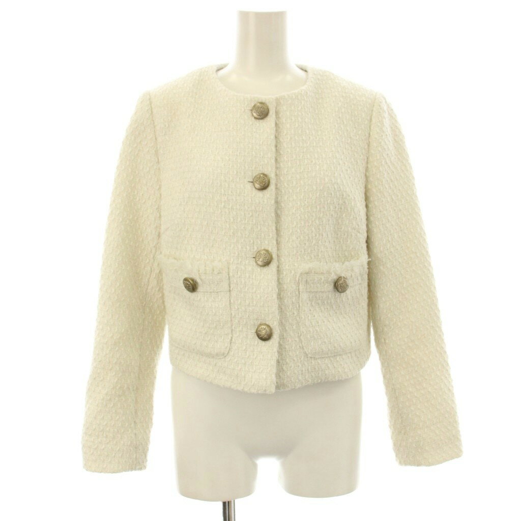 樂天商城 - 【中古】アプワイザーリッシェ Apuweiser-riche 22AW クロップドツイードジャケット 上着 1 白 ホワイト ノーカラー 長袖 /JP レディース 【ベクトル 古着】 260312
