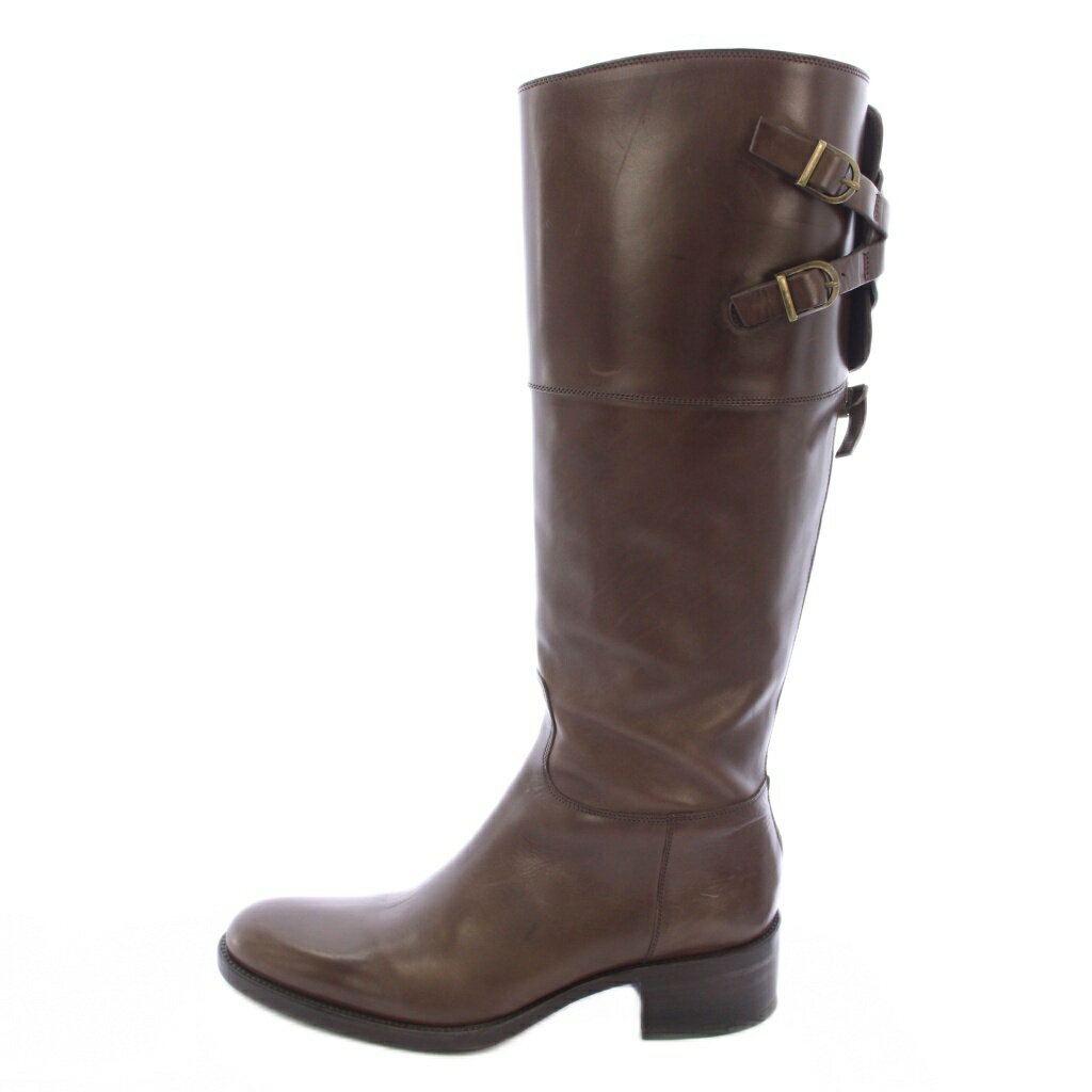 【中古】サルトル SARTORE ジョッキーブーツ バックベルト レザー ロングブーツ 37.5 ブラウン /TK レディース 【ベクトル 古着】 260319