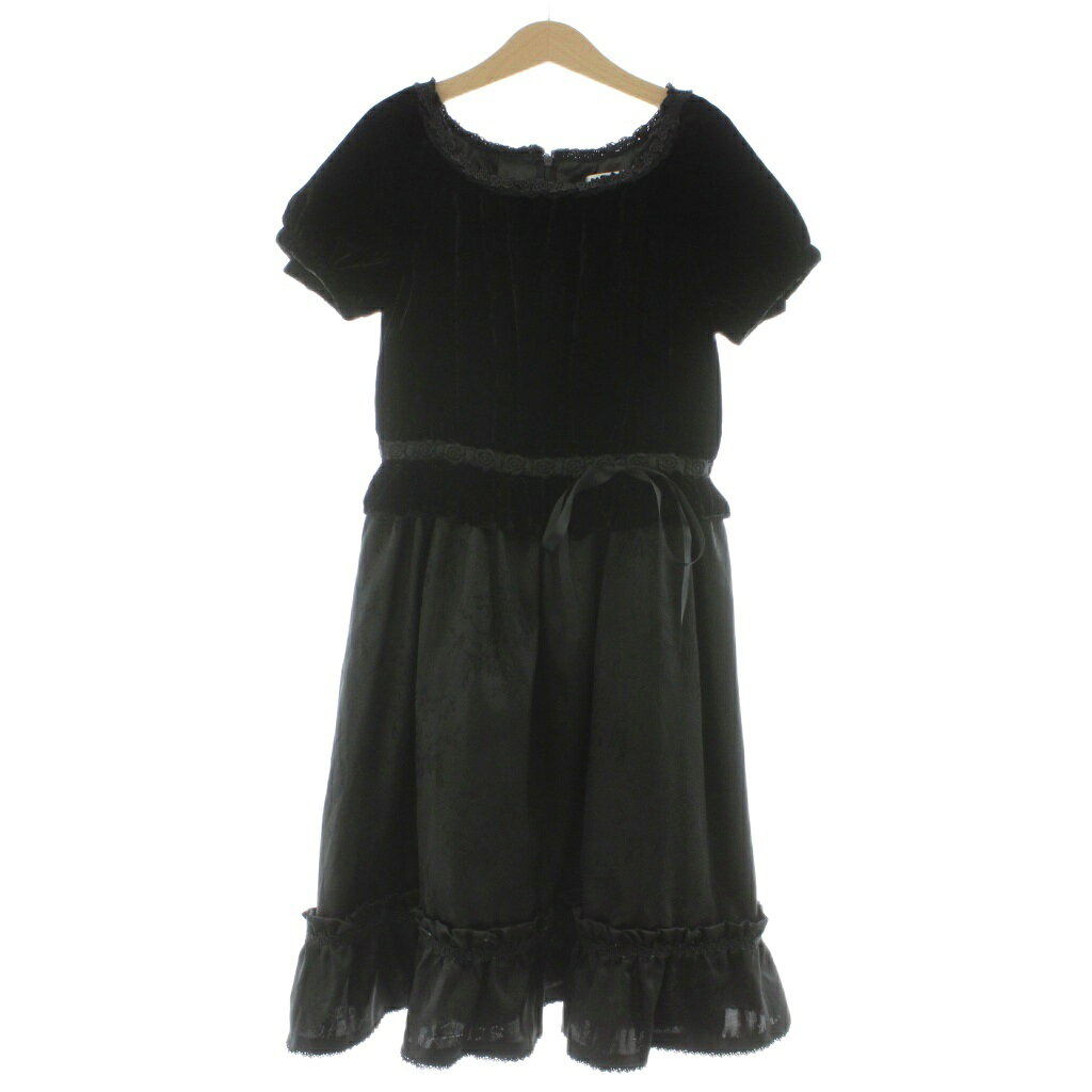 Dresses - 【中古】キャサリンコテージ Catherine Cottage ワンピース 半袖 フレア 130 黒 ブラック ベロア リボン フリル /RR キッズ 【ベクトル 古着】 260313