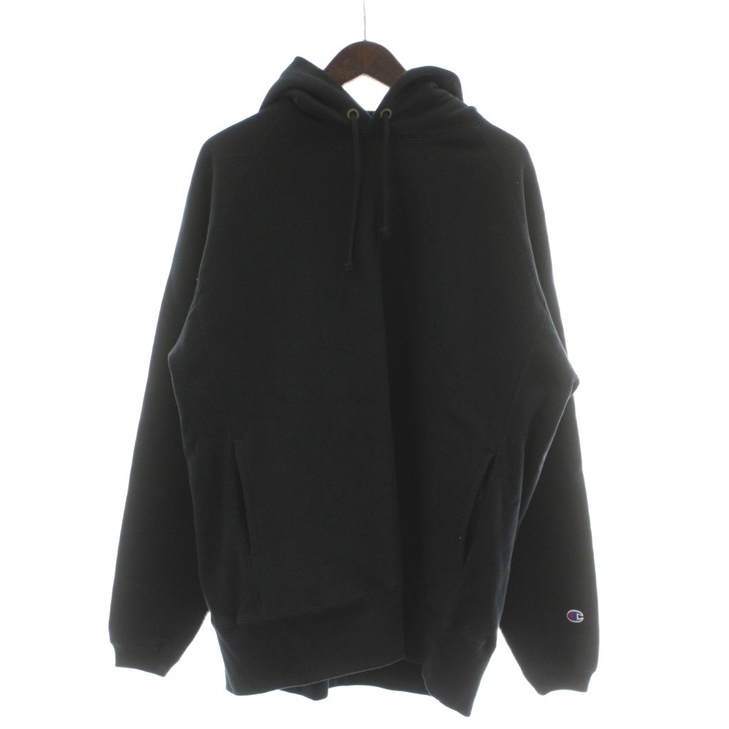 【中古】チャンピオン CHAMPION パーカー 上着 M 黒 ブラック 長袖 フード付き カンガルーポケット CWSY101 /GG メンズ レディース 【ベクトル 古着】 260317