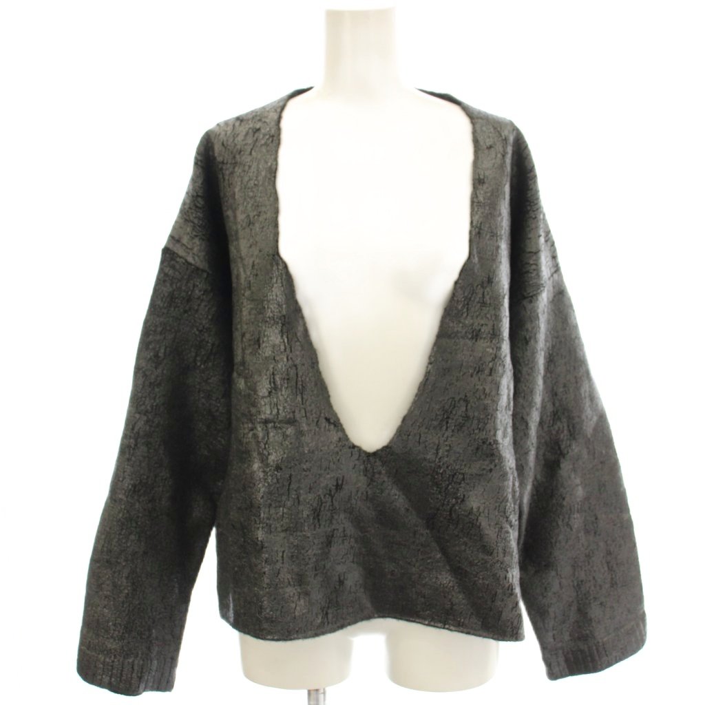 【中古】エムエムシックス メゾンマルジェラ MM6 Maison Margiela コーティング加工 スキッパーニット Vネック セーター S 黒 ブラック S62HN0002 /☆G レディース 【ベクトル 古着】 260317