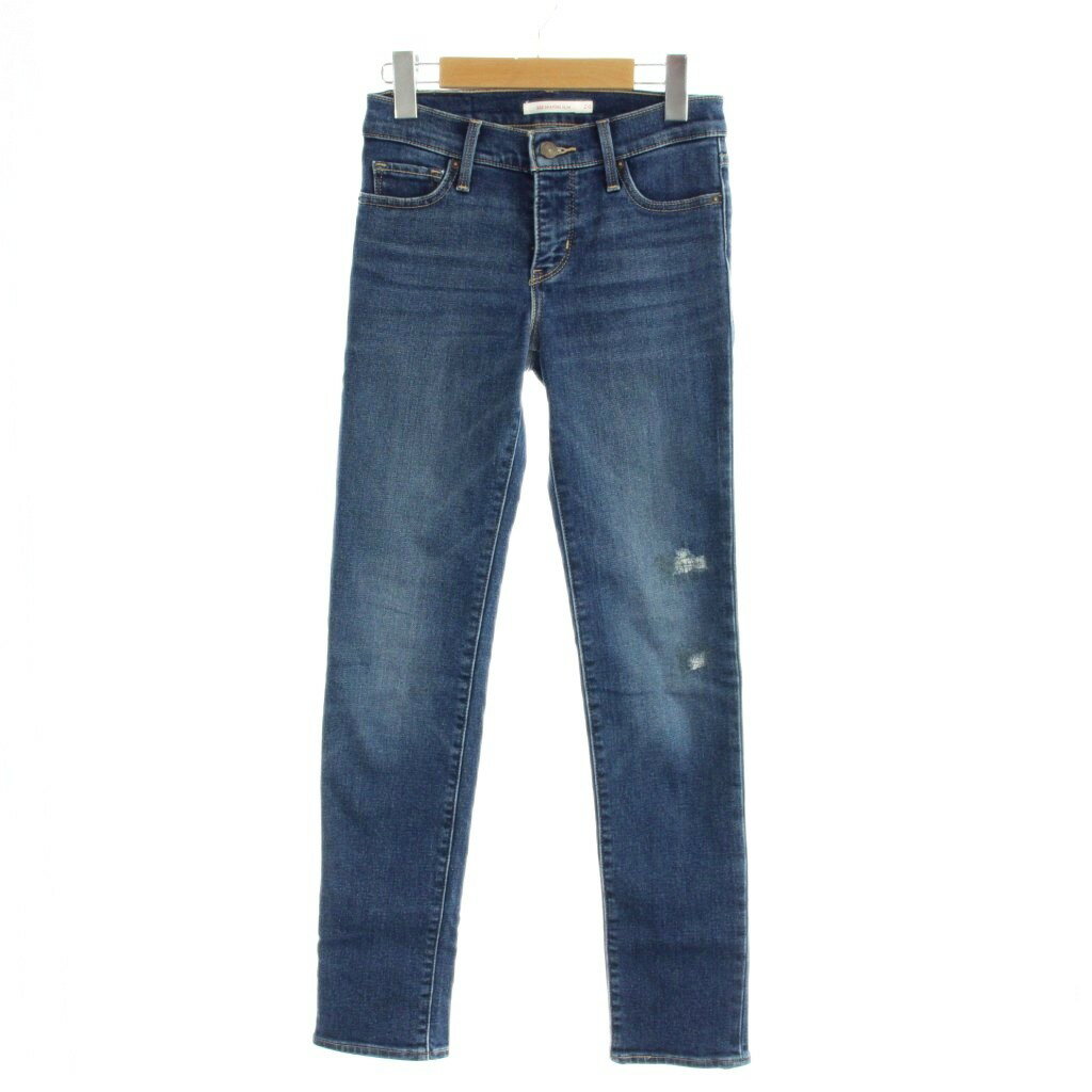 【中古】リーバイス Levi's デニム ジーンズ 24 紺 ネイビー フルレングス ダメージ加工 /AP レディース 【ベクトル 古着】 260314