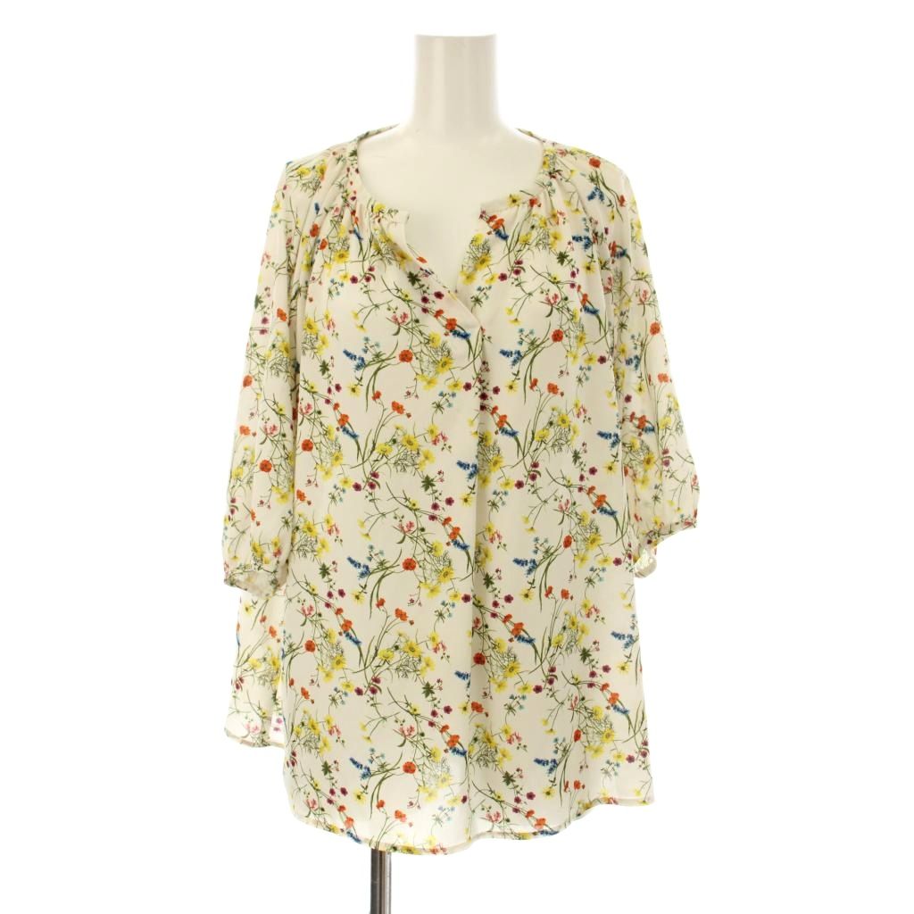 【中古】ストロベリーフィールズ STRAWBERRY-FIELDS シャツ ブラウス F 白 ホワイト 花柄 Vネック 五分袖 /JP レディース 【ベクトル 古着】 260317