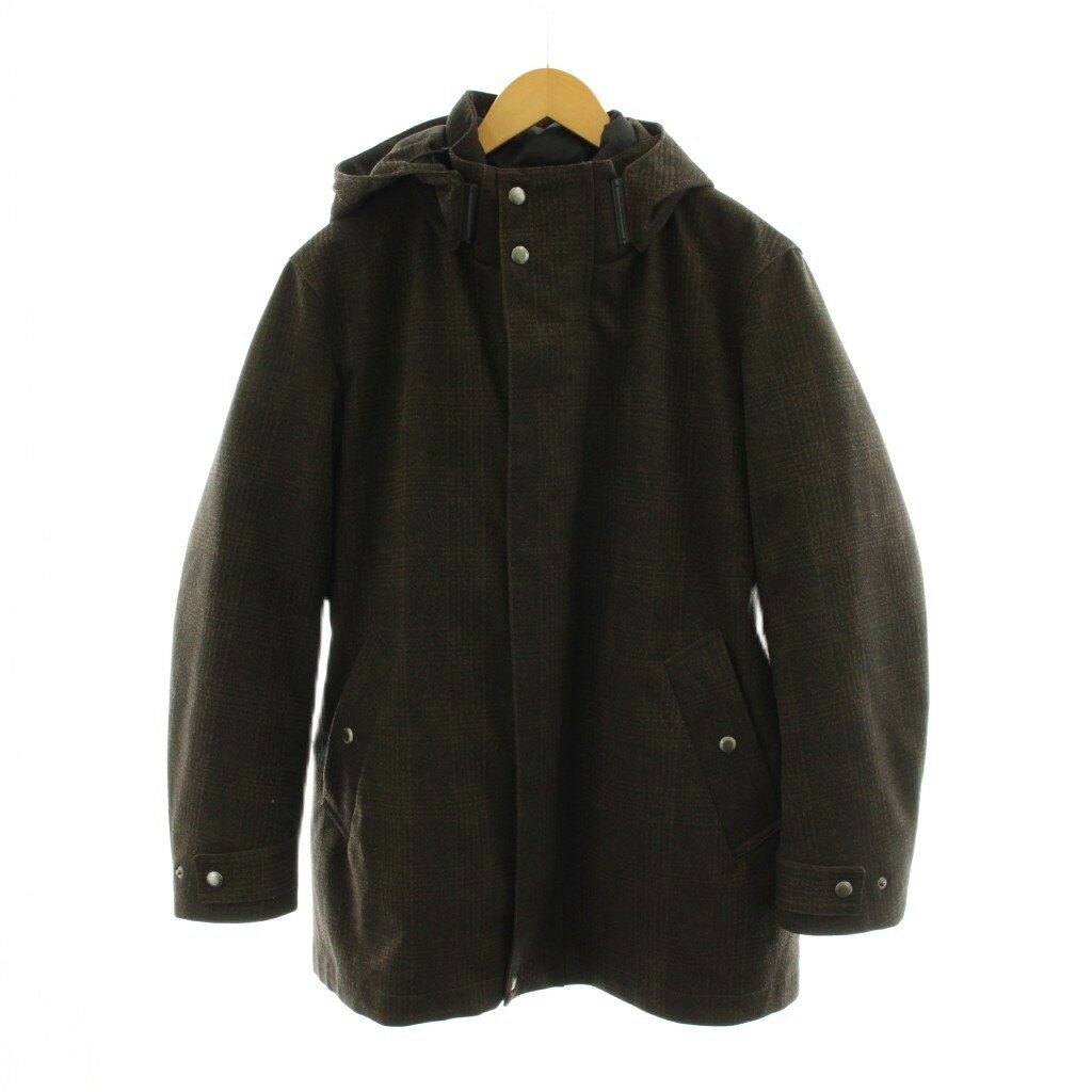【中古】タケオキクチ TAKEO KIKUCHI ジャケット チェック柄 フード インナーダウン アウター 2 茶 ブラウン BD931-51520 /AN71 メンズ 【ベクトル 古着】 260323
