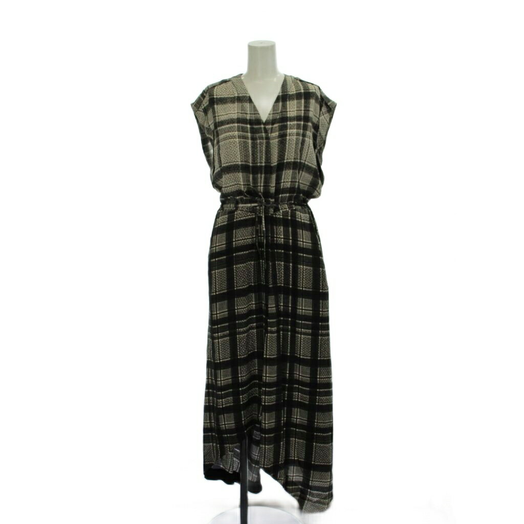 【中古】オールセインツ ALLSAINTS ワンピース 34 黒 白 チェック柄 Vネック フレンチスリーブ /JP レディース 【ベクトル 古着】 260414
