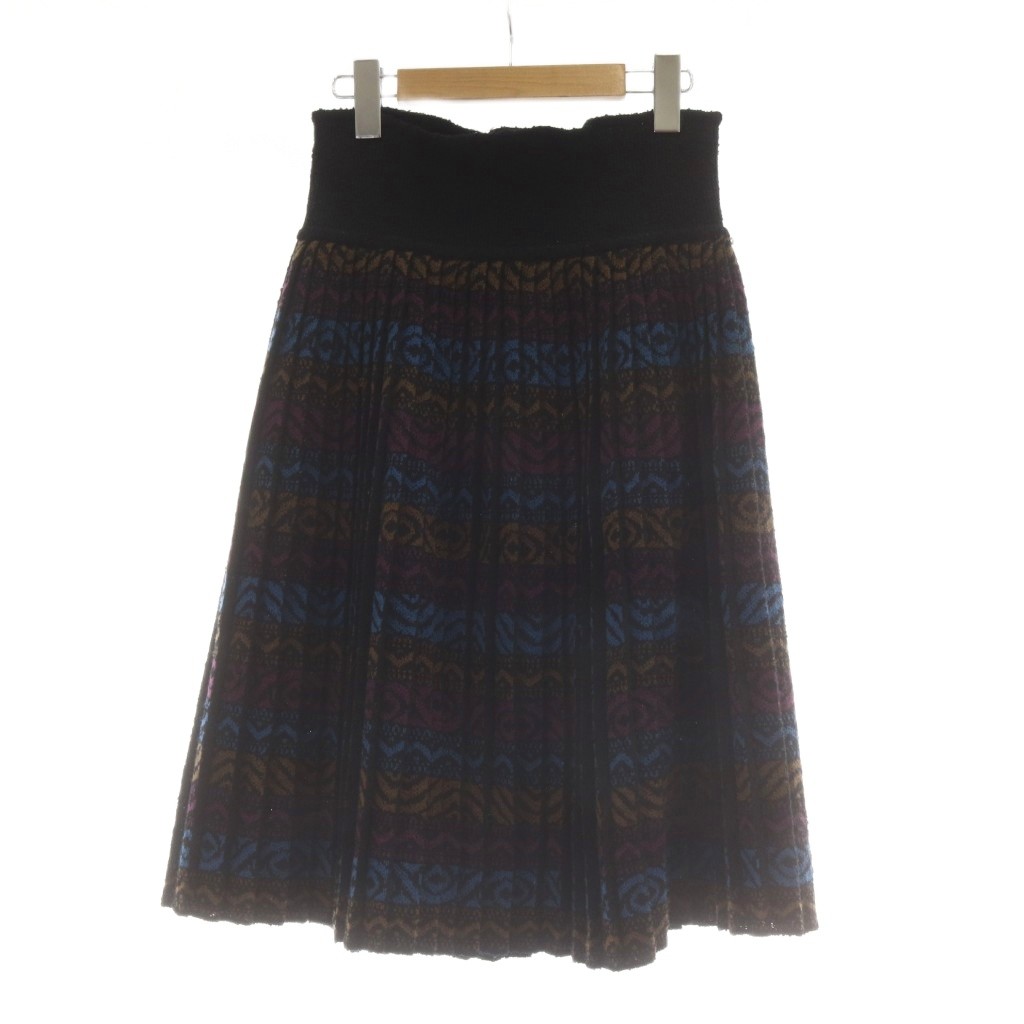 【中古】ミッソーニ MISSONI スカート ウール 42 黒 マルチカラー プリーツ 幾何学柄 ゴムウエスト /AU レディース 【ベクトル 古着】 260323