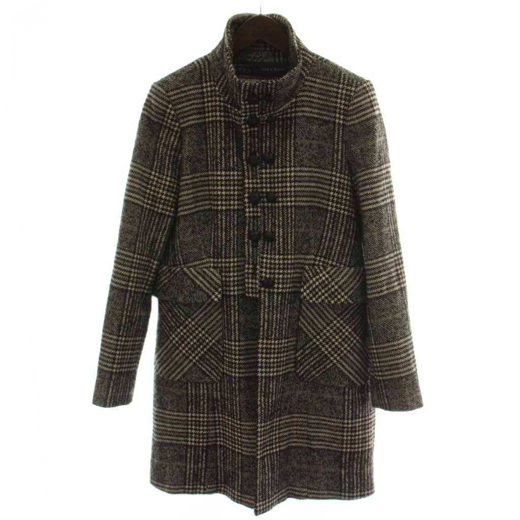 Other - 【中古】ザラ ベーシック ZARA BASIC コート ウール EUR L 黒 ブラック アイボリー チェック柄 スタンドカラー 長袖 ハーフ丈 /GG メンズ 【ベクトル 古着】 260318