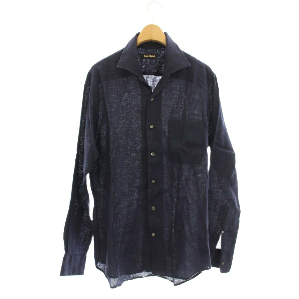 【中古】ポールスチュアート PAUL STUART シャツ 麻 リネン M 紺 長袖 胸ポケット付き J1M21-535-28 /JP メンズ 【ベクトル 古着】 260321