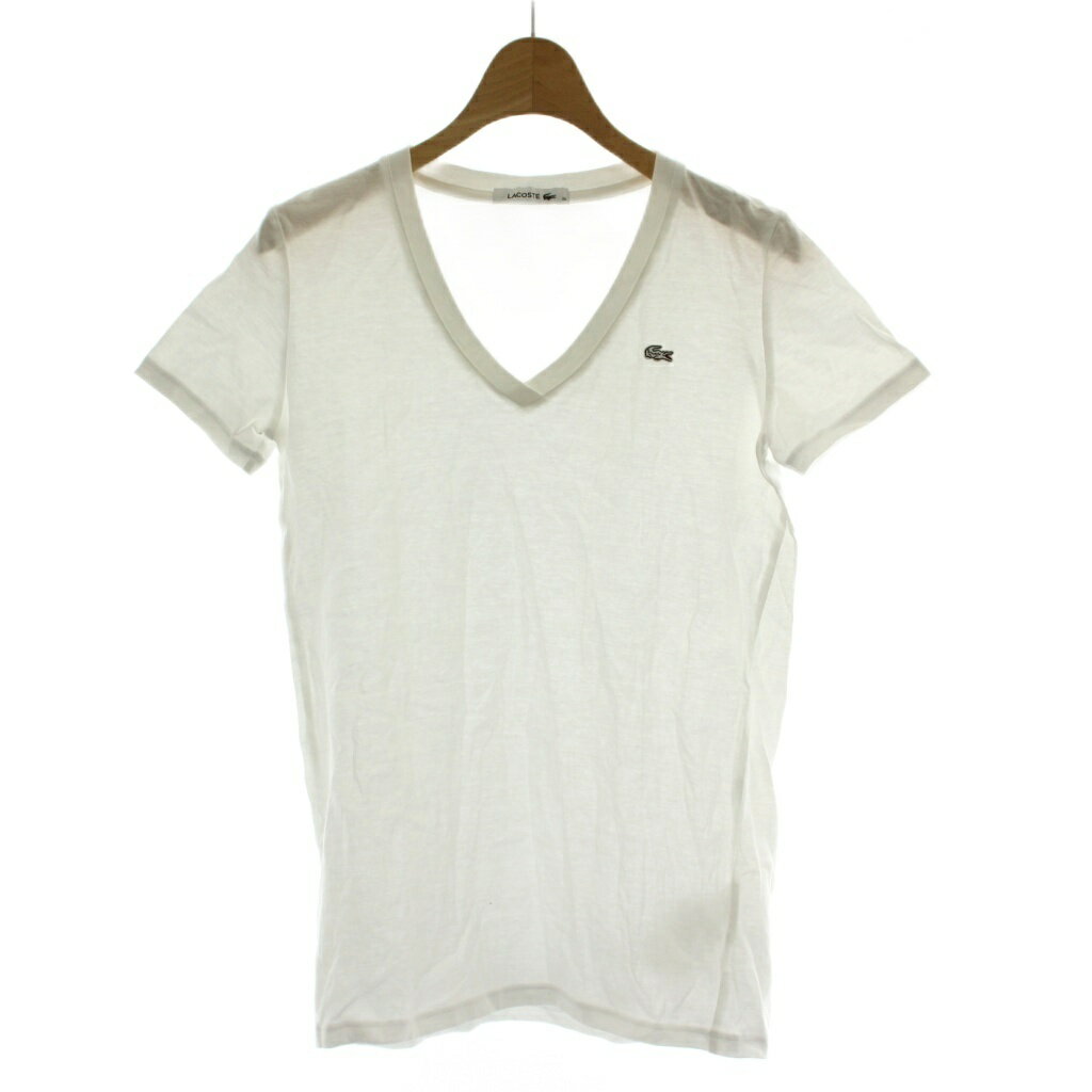 【中古】ラコステ LACOSTE Tシャツ 36 白 ホワイト Vネック 半袖 ロゴ刺繍 /DU レディース 【ベクトル 古着】 260325