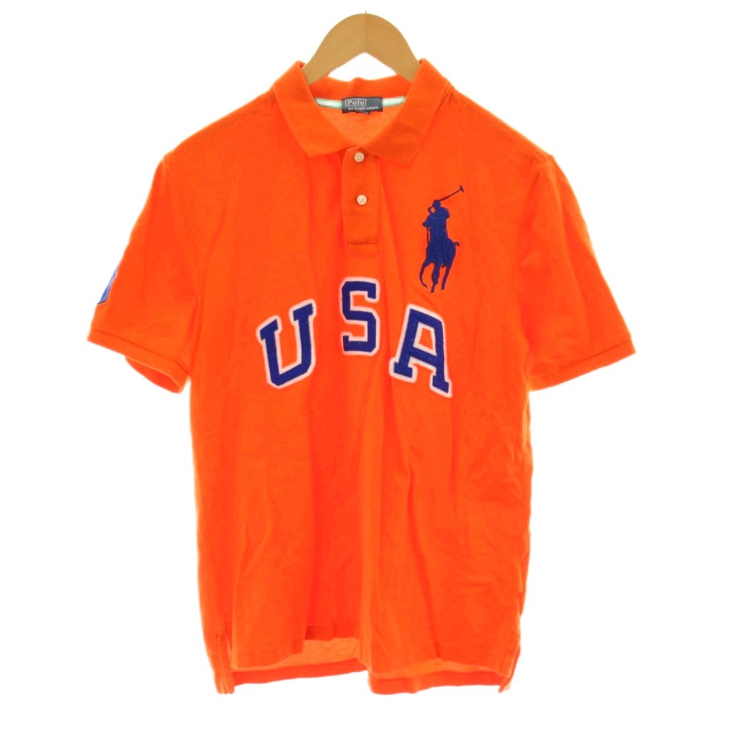 【中古】ポロ バイ ラルフローレン Polo by Ralph Lauren ビッグポニー ポロシャツ 半袖 ロゴ USA 18-20 170/88 オレンジ 青 ブルー 32317647053M /AN72 ■MA メンズ 【ベクトル 古着】 260325