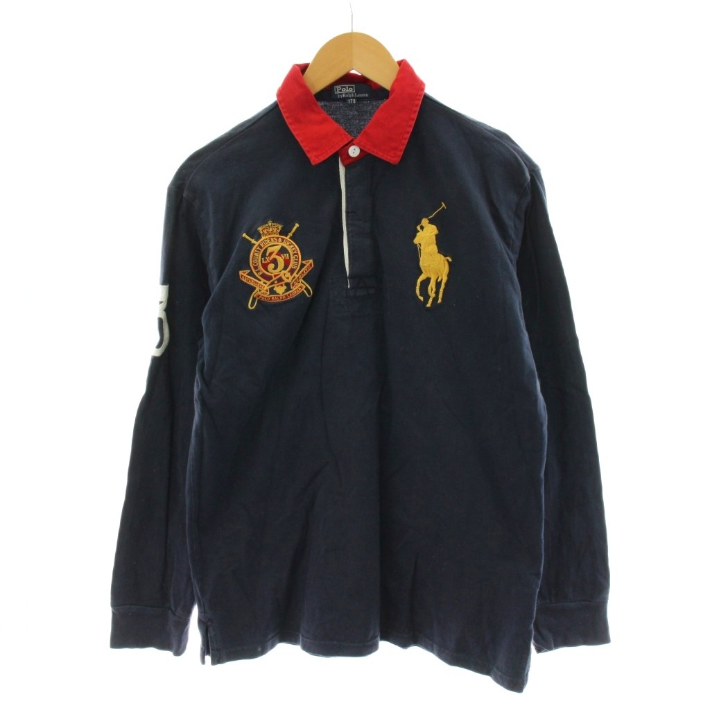 【中古】ポロ バイ ラルフローレン Polo by Ralph Lauren ビッグポニー ポロシャツ 長袖 170 紺 ネイビー 赤 レッド 3394-7212 /AN65 ■MA メンズ 【ベクトル 古着】 260402