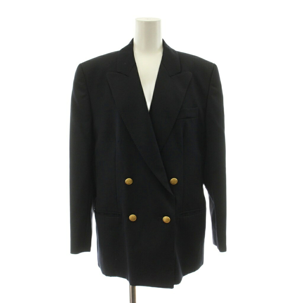 Rakuten - 【中古】アクアスキュータム AQUASCUTUM テーラードジャケット ダブル 総裏地 金ボタン ウール 紺 ネイビー /KU レディース 【ベクトル 古着】 260327