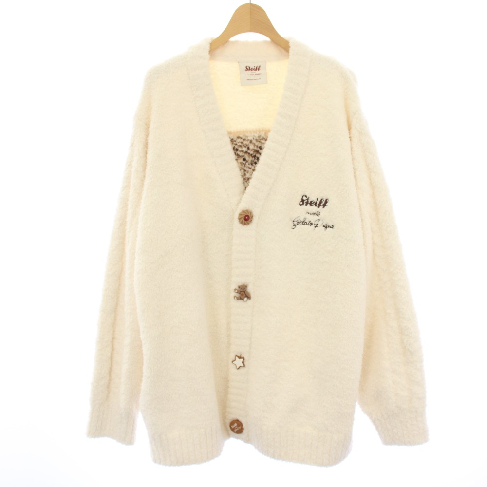 【中古】ジェラートピケ gelato pique シュタイフ STEIFF 25AW パウダージャガードカーディガン ルームウェア 長袖 ベア M-L アイボリ..