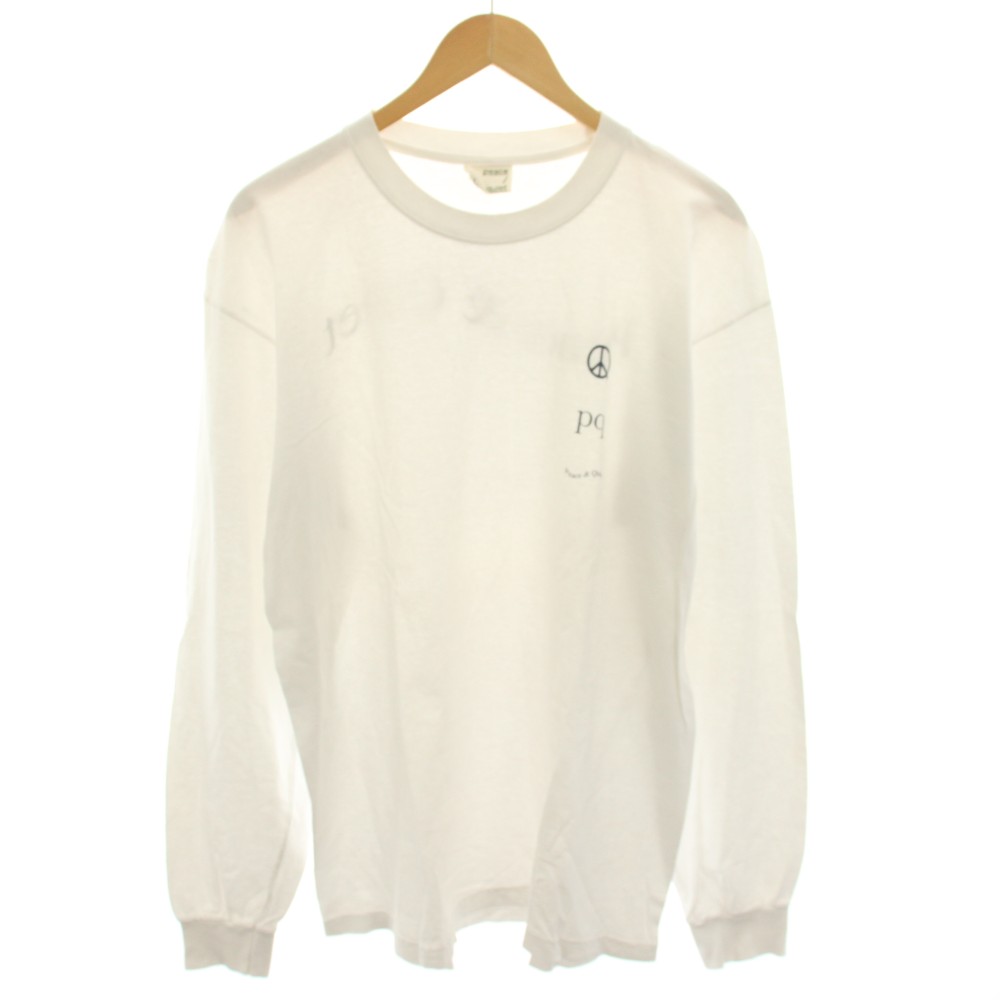 ピースアンドクワイエット PEACE＆QUIET ロンT Tシャツ カットソー クルーネック 長袖 ロゴプリント L 白 ホワイト 紺 ネイビー /YT メンズ  260331