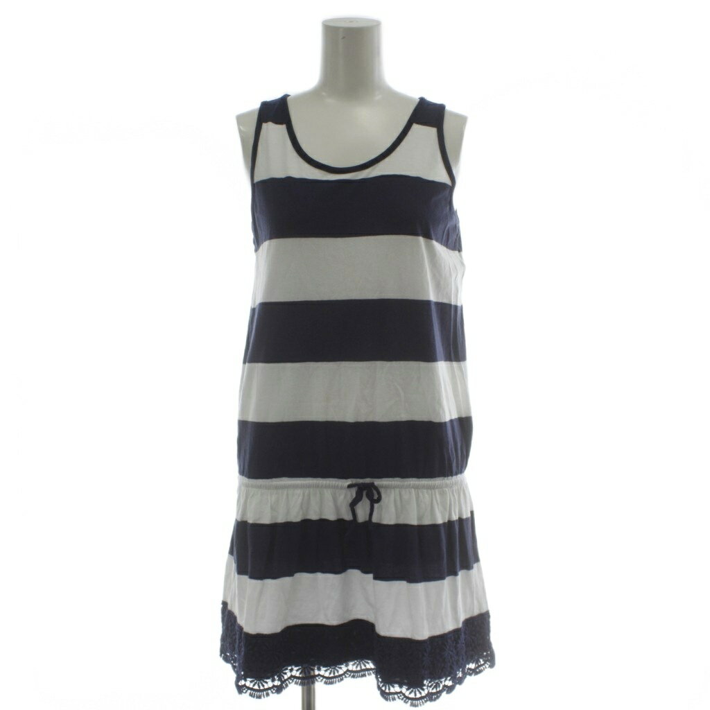 【中古】ラルフローレン RALPH LAUREN 子ども服（女の子用） ワンピース 160 白 ホワイト 紺 ネイビー ボーダー柄 ノースリーブ ドローストリングウエスト /GG キッズ 【ベクトル 古着】 260402