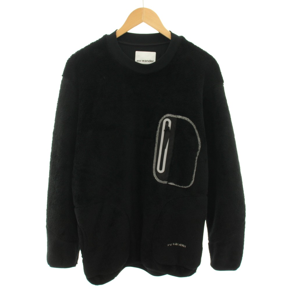 アンドワンダー and wander ハイロフトフリースプルオーバー High loft fleece pullover ボアトレーナー クルーネック 長袖 L 黒 ブラック 574-2241317 /YT メンズ  260403
