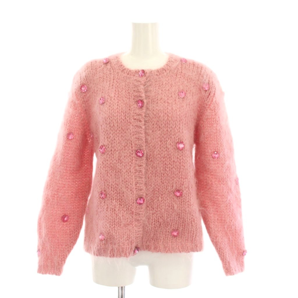 【中古】インゲボルグ INGEBORG カーディガン ニット ウール ピンク 長袖 ラウンドネック ビジュー /YM レディース 【ベクトル 古着】 260404