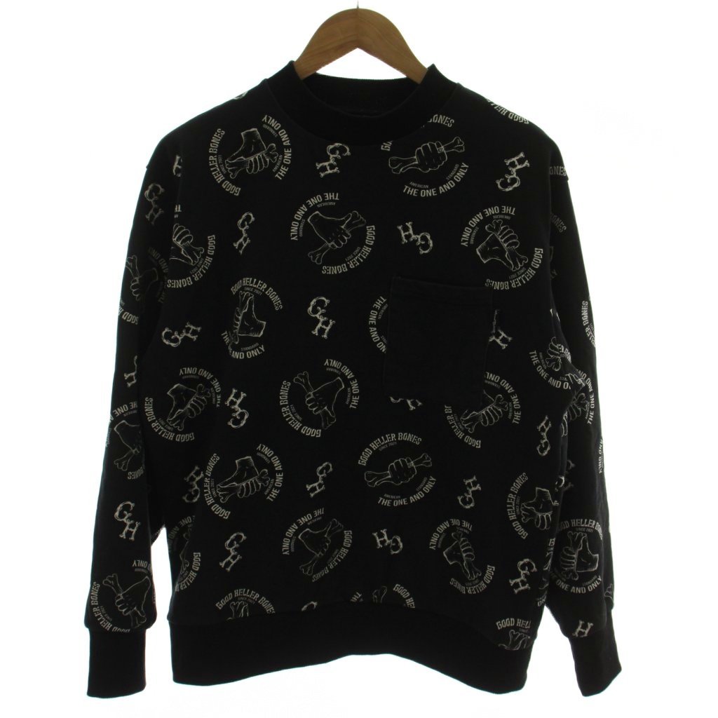 乐天商城 - 【中古】グッドヘラー GOOD HELLER BONE LOGO ALLOVER PATTERN CREW SWEAT トレーナー スウェット M 黒 ブラック 総柄 長袖 /GG メンズ 【ベクトル 古着】 260408