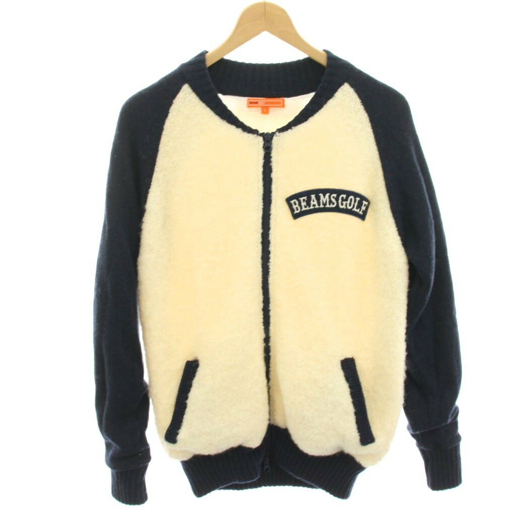 Other - 【中古】ビームスゴルフ BEAMS GOLF ORANGE LABEL 防風ラグランブルゾン ニットジャケット ウール混 L 白 紺 ネイビー 83-18-0055-646 /HN レディース 【ベクトル 古着】 260406