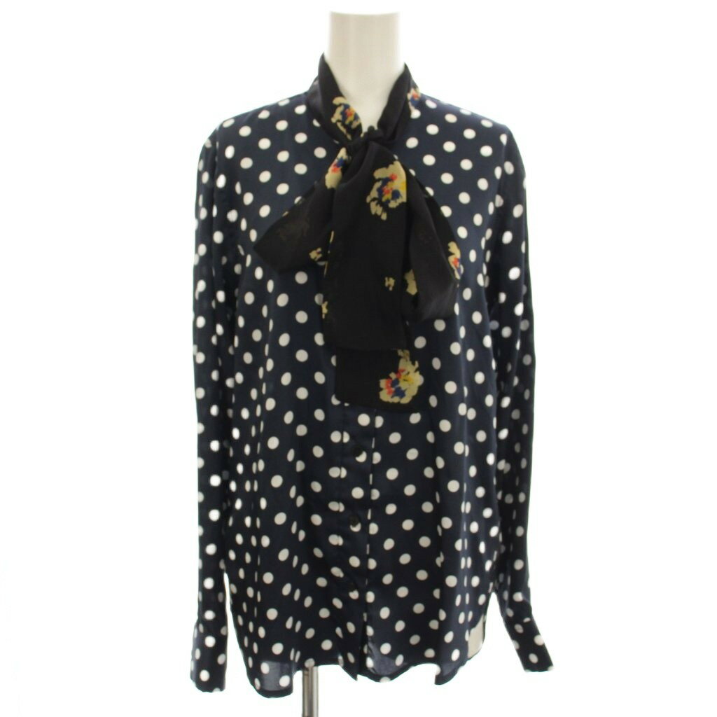 シャーロットビアラス Charlotte Bialas BOW Blouse 23AW ボウタイ 花柄 ドット シャツ ブラウス 長袖 38 ネイビー 紺 23-051-910-0029 /☆G レディース  260408