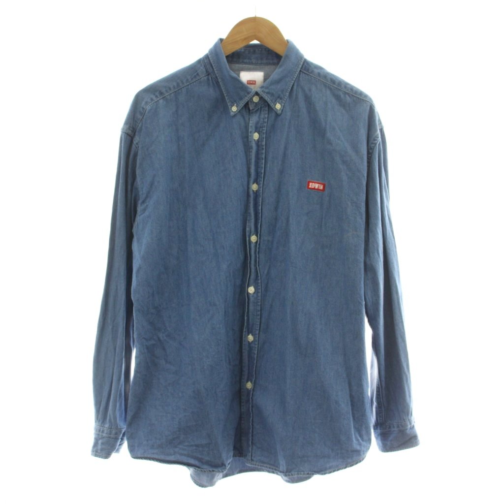 【中古】エドウィン EDWIN シャツ XL インディゴブルー 無地 ボタンダウンカラー 長袖 /DU メンズ 【ベクトル 古着】 260406
