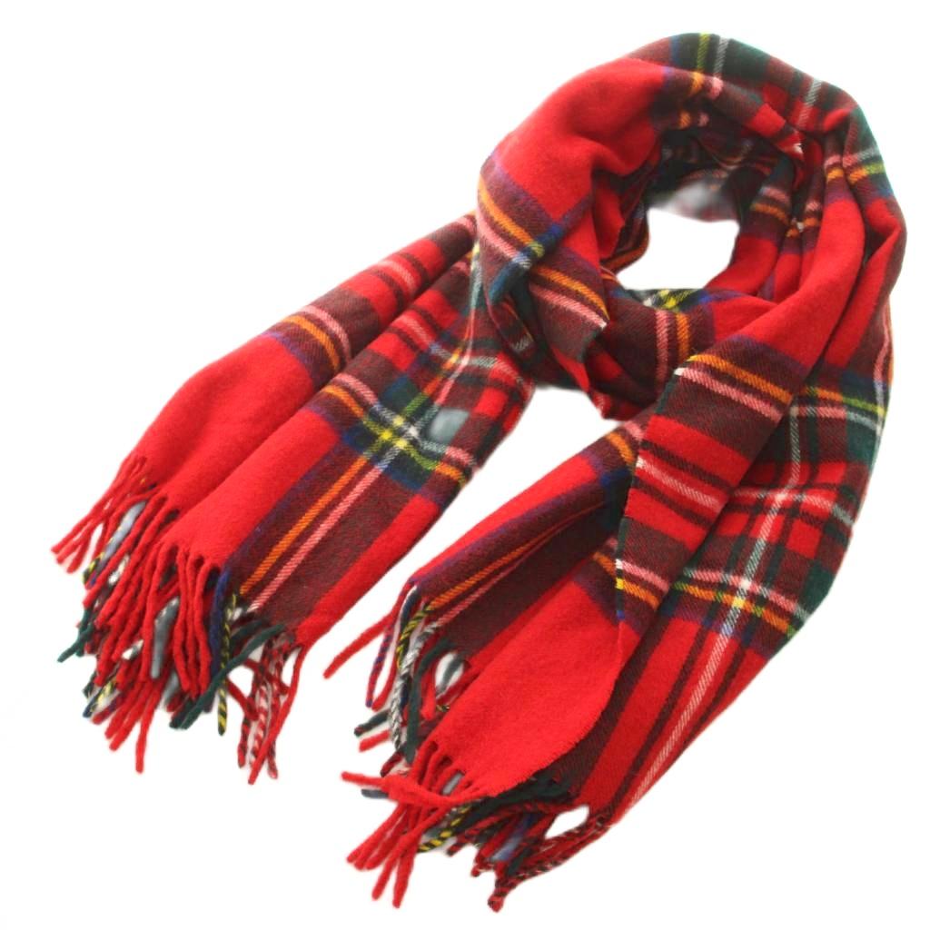 【中古】ハイランドツイード HIGHLAND TWEEDS マフラー ストール 大判 フリンジ チェック柄 ラムズウール 赤 レッド /KU レディース 【ベクトル 古着】 260421