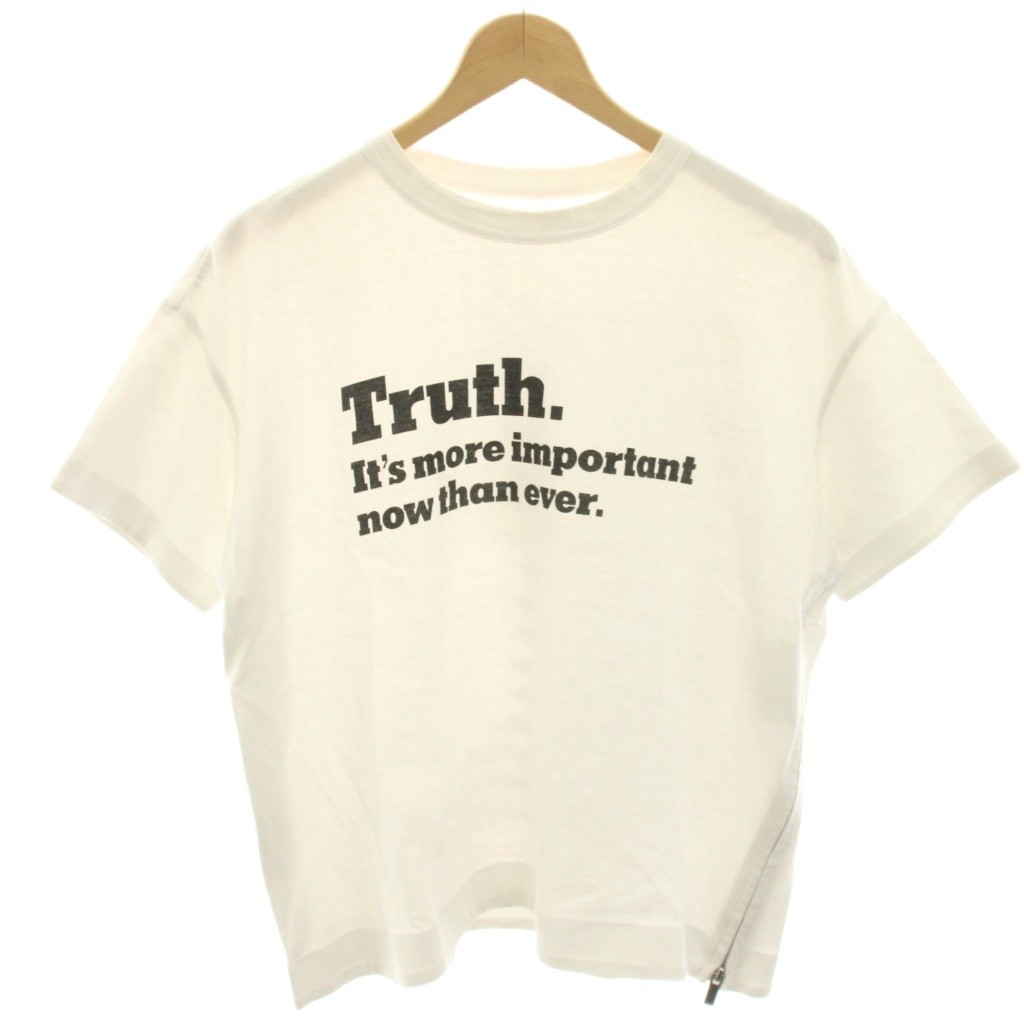サカイ sacai NEW YORK TIMES Truth TEE Tシャツ カットソー 半袖 ロゴプリント サイドジップ 2 白 ホワイト 18-04000 /HN レディース  260416