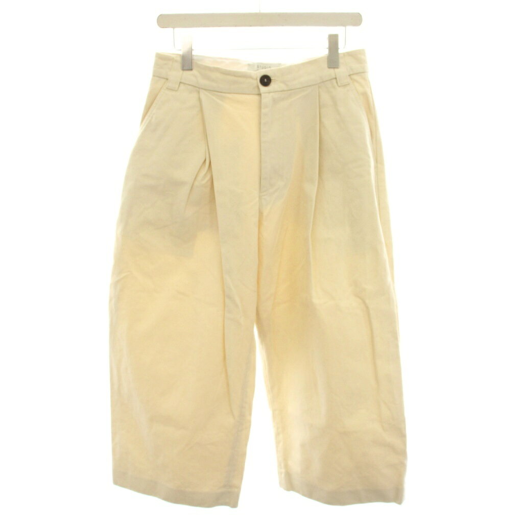 スタジオニコルソン STUDIO NICHOLSON ピーチドコットンツイルクリーム PEACHED COTTON TWILL CREAM チノパン ワイドパンツ ジップフライ S アイボリー SORTESNM-351 /YT メンズ  260416
